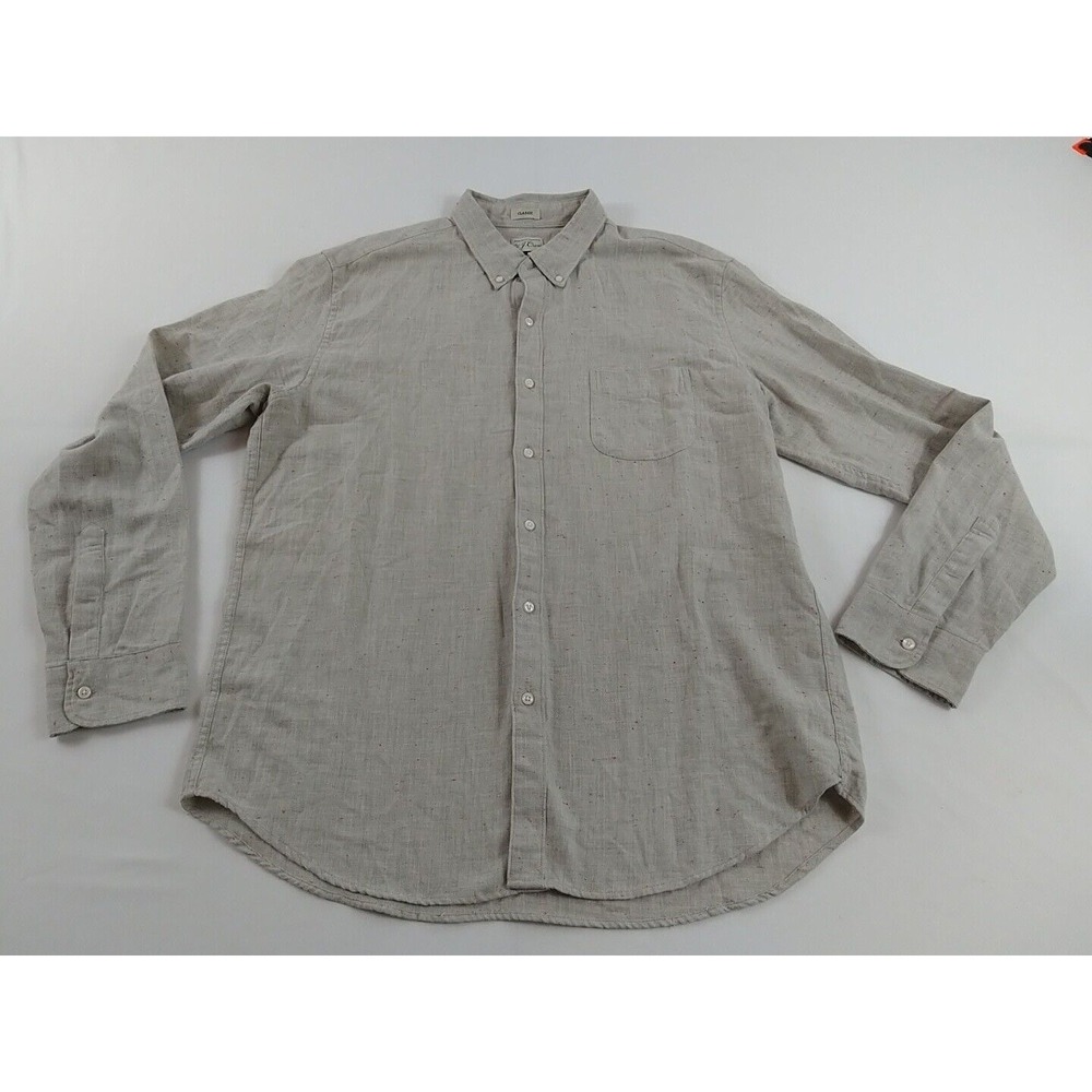 J.Crew Men's Shirt XL Light Tan With Red Stitching Long Sleeve Button Down (656)